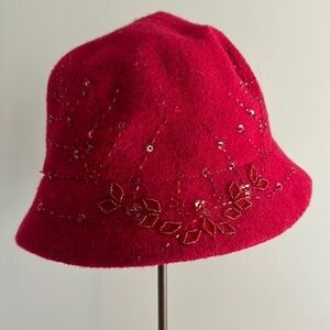 Nine & Co. By Nine West red winter hat with sequins and bead garnish bucket hat